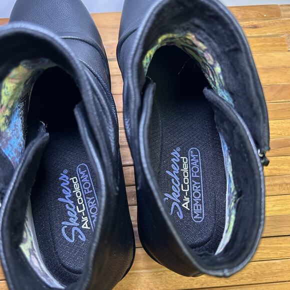 Skechers Womens 9.5 Parallel Double Trouble Black Wedge Booties Ankle Fall Boot - Picture 11 of 15